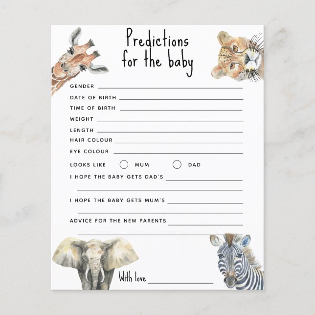 Papier Animaux de safari - prédictions et conseils bébé (Devant)
