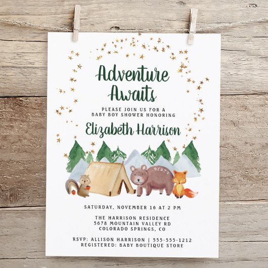 Papier Animaux des bois Aventure Baby shower Invitation