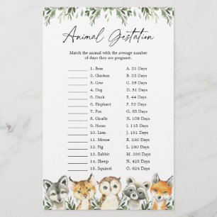 Papier Animaux des bois Baby shower Animal Gestation jeu