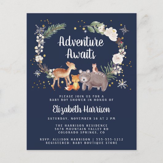 Papier Animaux des bois Invitation au Baby shower d'hiver (Devant)
