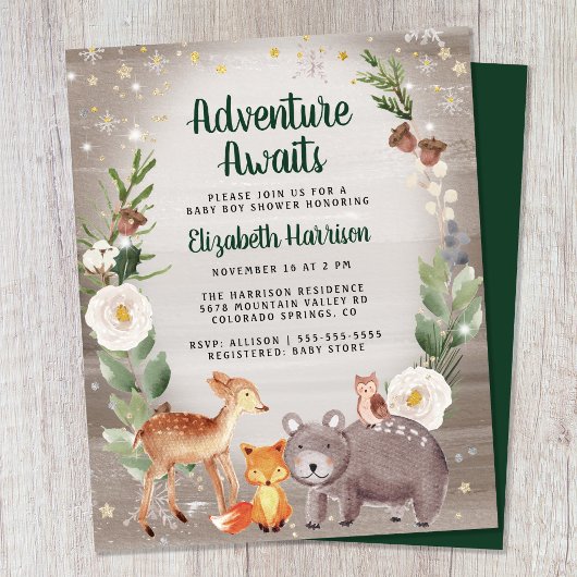 Papier Animaux des bois Invitation au Baby shower d'hiver