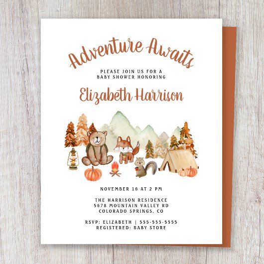 Papier Animaux des bois Invitation Baby shower d'automne