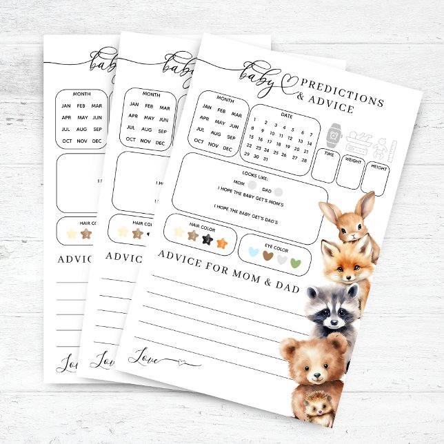 Papier Animaux des bois Jeu de prédictions de Baby shower (Créateur téléchargé)