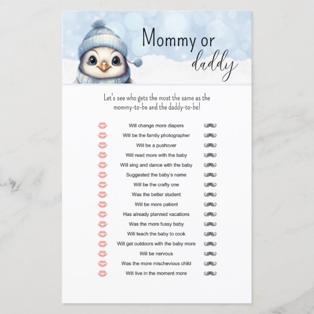 Papier Animaux d'hiver maman ou papa Baby shower jeu (Devant)
