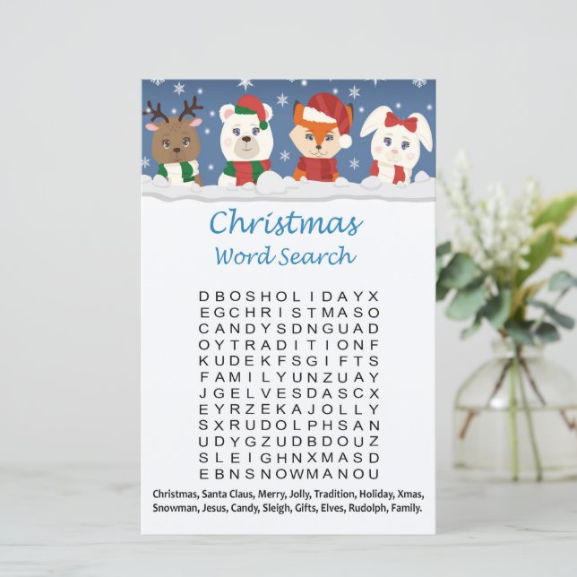 Papier Animaux d'hiver noël mot recherche jeu (Debout devant)