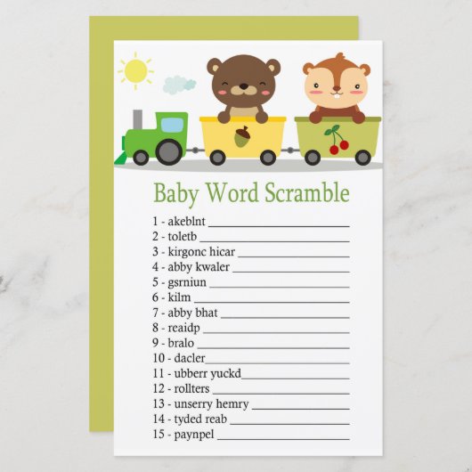 Papier Animaux entraîner Baby word scramble jeu (Devant / Derrière)