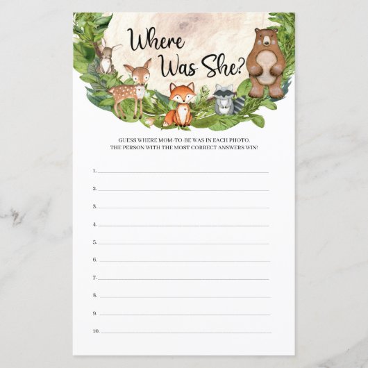 Papier Animaux forestiers thème boisé Où était-elle ? (Devant)