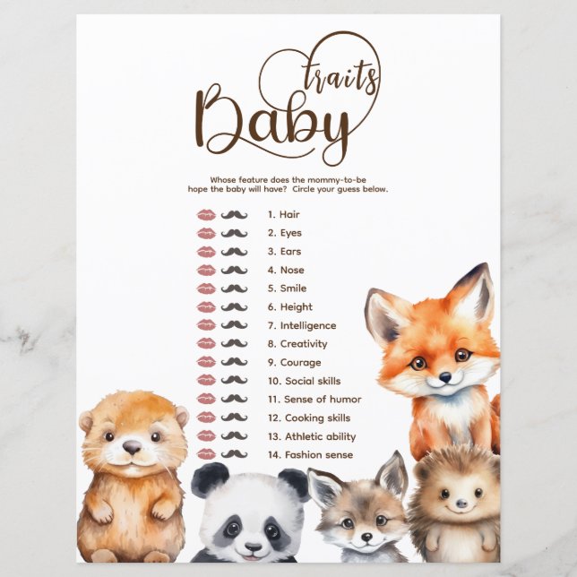 Papier Animaux fourrés Baby shower Bébé Traits Jeu (Devant)