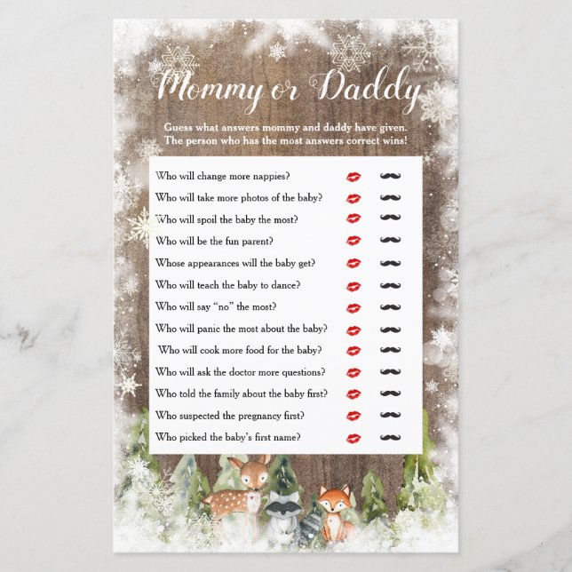 Papier Animaux rustiques d'hiver Woodland Mommy ou Daddy  (Devant)