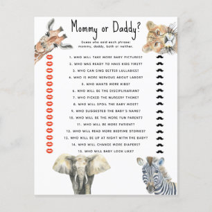 Papier Animaux Safari - jeu de baby shower maman ou papa