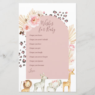 Papier Animaux sauvages Boho rose souhaits pour bébé