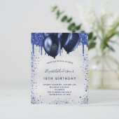 Papier Anniversaire argent marine bleu budget invitation (Debout devant)