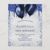 Papier Anniversaire argent marine bleu budget invitation (Devant)