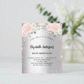 Papier Anniversaire argent rose fleurs parties scintillan (Debout devant)