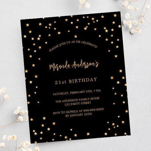 Papier Anniversaire Black or stars budget party invitatio
