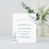 Papier Anniversaire blanc bleu eucalyptus invitation budg (Debout devant)