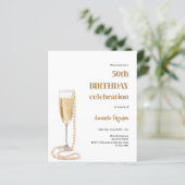 Papier Anniversaire blanc or bulle vin perles invitation (Debout devant)