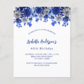 Papier Anniversaire blanc royal bleu floral invitation bu (Devant)