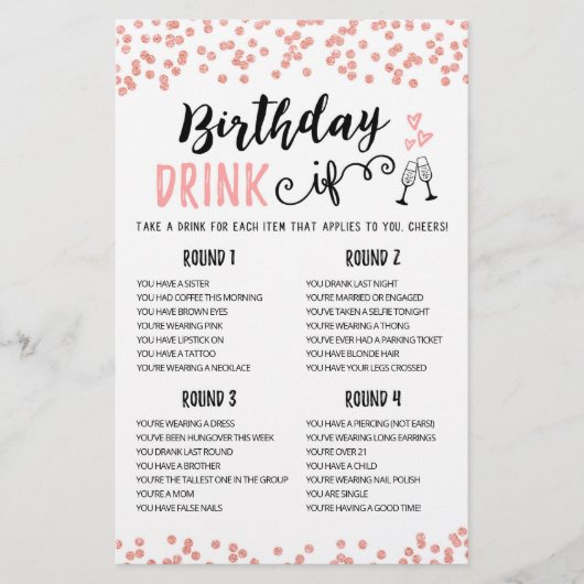 Papier Anniversaire BOIRE SI éditable Anniversaire jeu de (Devant)