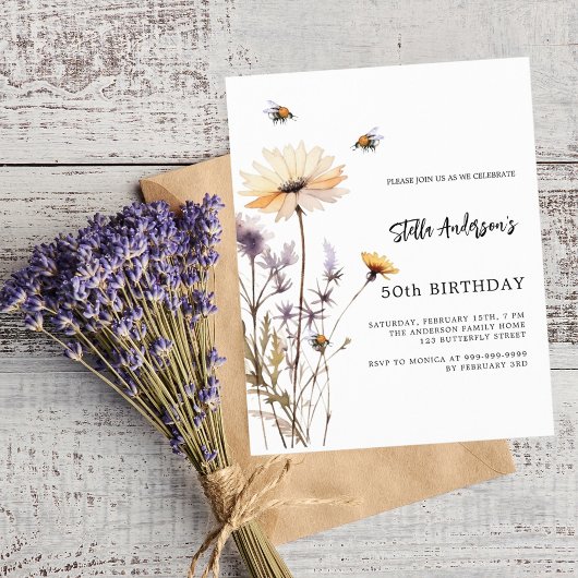 Papier Anniversaire budget violet jaune fleur sauvage
