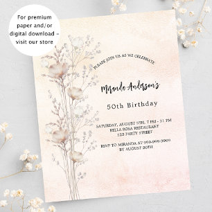 Papier Anniversaire crème poussiéreuse Invitation fleur s