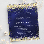 Papier Anniversaire de fête marine bleu or invitation<br><div class="desc">Une invitation moderne,  élégante et glamour pour une fête d'anniversaire de 21e (ou tout âge). Un arrière - plan bleu marine,  décoré avec de la poussière de parties scintillant en faux or. La couleur bleue est inégale. Personnalisez et ajoutez votre nom et les détails de votre fête.</div>