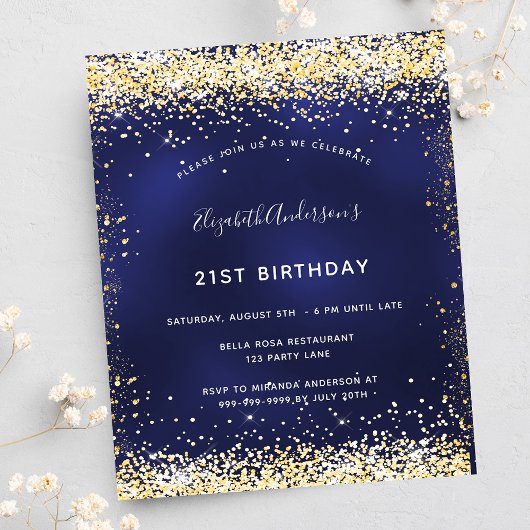 Papier Anniversaire de fête marine bleu or invitation