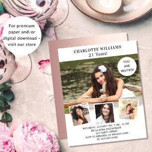 Papier Anniversaire fête blanche rose photo budget invita