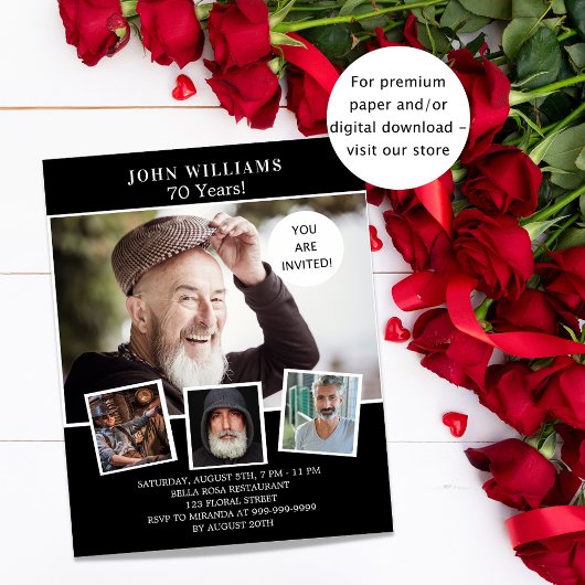 Papier Anniversaire fête noir blanc photo budget invitati