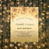 Papier Anniversaire fête or rose invitation florale