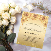 Papier Anniversaire fête or rose invitation florale
