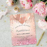 Papier Anniversaire fête rose rose rose or invitation<br><div class="desc">Un arrière - plan rose or et rose vif dégradé. Décoré d'or rose,  ballons roses. Personnalisez et ajoutez un nom et des détails du parti. Le nom est écrit avec un script de style manuscrit</div>