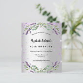 Papier Anniversaire lavande argent invitation budget (Debout devant)