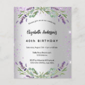 Papier Anniversaire lavande argent invitation budget (Devant)
