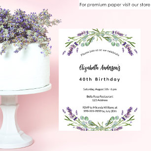 Papier Anniversaire lavande eucalyptus invitation budgéta