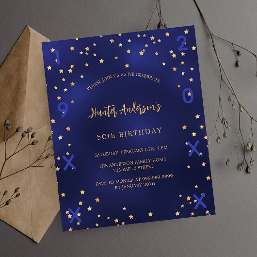 Papier Anniversaire marine bleu étoiles invitation année