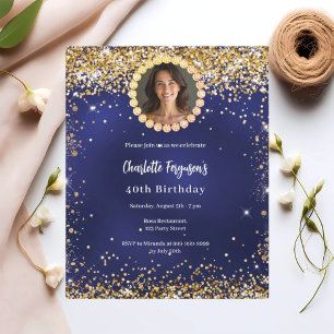 Papier Anniversaire marine bleu or diamant invitation pho