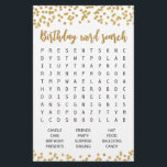 Papier Anniversaire Mot de recherche jeu Anniversaire fêt<br><div class="desc">Achetez ce jeu et profitez de la carte de recherche Word de haute qualité pour votre événement! Conception de confettis en or</div>