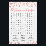 Papier Anniversaire Mot de recherche jeu Anniversaire fêt<br><div class="desc">Achetez ce jeu et profitez de la carte de recherche Word de haute qualité pour votre événement! Conception de confetti rose Gold</div>