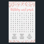 Papier Anniversaire Mot de recherche jeu Anniversaire fêt<br><div class="desc">Achetez ce jeu et profitez de la carte de recherche Word de haute qualité pour votre événement! Conception de confetti rose Gold</div>