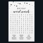 Papier Anniversaire Mot de recherche jeu Anniversaire fêt<br><div class="desc">Achetez ce jeu monochrome et profitez de la carte de recherche Word de haute qualité pour votre événement! Design noir et blanc</div>