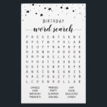 Papier Anniversaire Mot de recherche jeu Anniversaire fêt<br><div class="desc">Achetez ce jeu monochrome et profitez de la carte de recherche Word de haute qualité pour votre événement! Design noir et blanc</div>