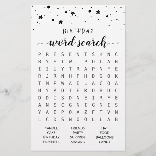 Papier Anniversaire Mot de recherche jeu Anniversaire fêt (Devant)