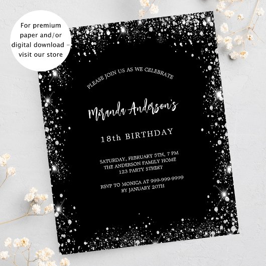 Papier Anniversaire noir argent parties scintillant budge