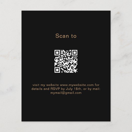Papier Anniversaire Noir Code QR Budget RSVP Invitation (Dos)