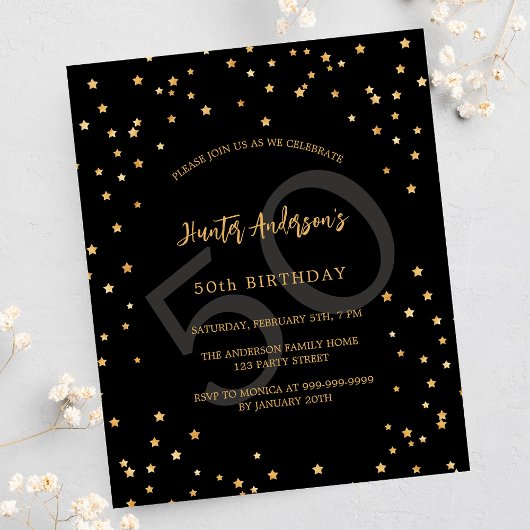 Papier Anniversaire noir étoiles numéro invitation budget
