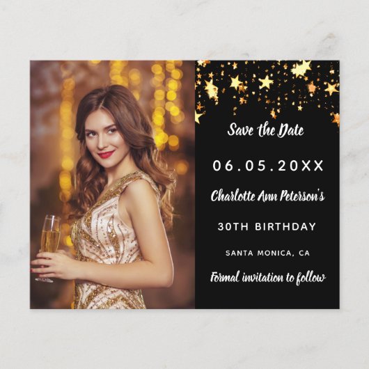 Papier Anniversaire noir étoiles photo en or Enregistrer (Devant)