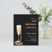 Papier Anniversaire noir or bulle vin perles invitation (Debout devant)
