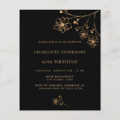 Papier Anniversaire noir or floral budget invitation (Devant)