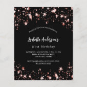 Papier Anniversaire noir rose or étoiles invitation (Devant)